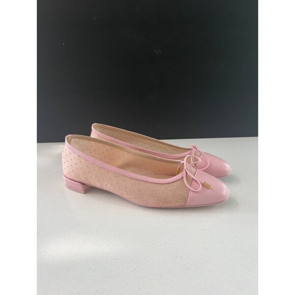 Stuart Weitzman Sleek Bow pink Leather-Trimmed Mesh Flats size 8.5 NEW - Picture 2 of 9